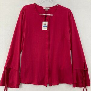 New Calvin Klein Top size XL Red Flare Sleeve Preppy Elegant Button Down Office